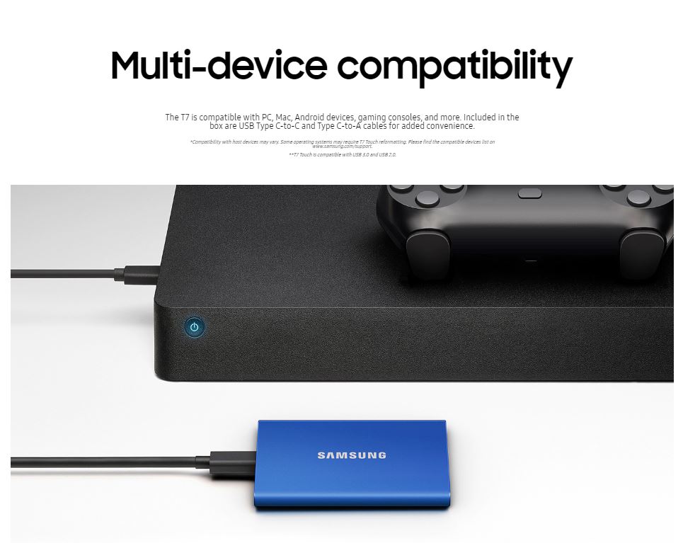 Samsung Portable SSD T7 USB 3.2 Gen2 2TB - MU-PC2T0T - Titanium Gray